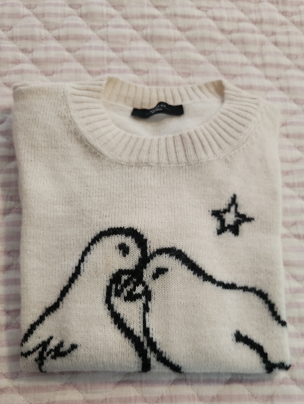 Weekend Max Mara Cream Crewneck Sweater with Black Bird Motif